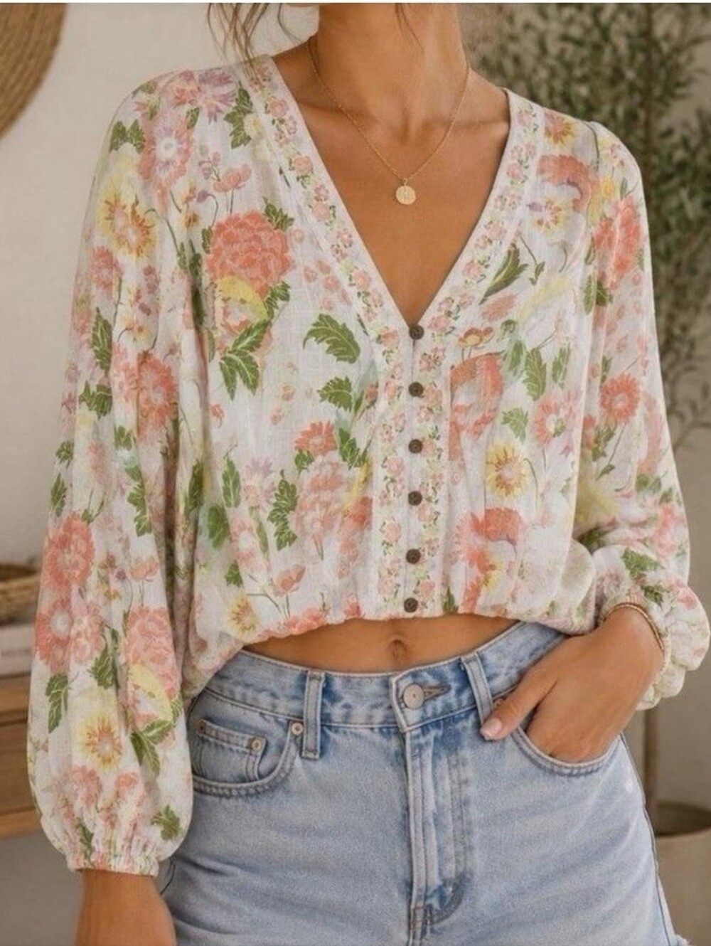 Rose And Olive Resort Bird Print Cropped Top